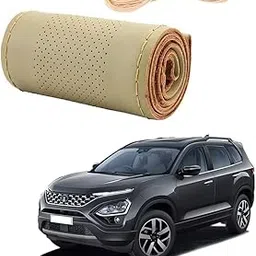 Stylish Car Steering Cover (Beige Color) Soft Artificial Leather Braid Suitable for Tata Safari 2021-picture-10