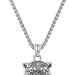 Silver Tiger Head Claw Jump Tough Stainless Steel Pendant with 24inch Round Box Chain Accessories for Men & Boys-image-62