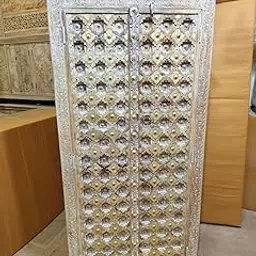 Solid Mango Wooden Handcraft Wardrobe | Almirah With Shelf Stoarge For Living room, Bedroom, Hotel & Home, Natural, (d90 x w45 x h180cm)-image-1