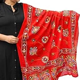 upunitoz Designer Jaipuri Embroidered Dupatta – Ethnic Traditional Chunni for Kurti Suit & Lehenga - Cotton Thread & Mirror Work Dupatta for Women & Girls (PACK OF 1)-picture-10