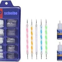 50 pcs White Nails, 50 pcs Transparent Nails, 2 pcs Nail Glue and 5 pcs Dotting Pen Combo-picture-22
