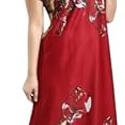 geet ethnica Satin Nightwear for Women | Printed Long Nighty | Smooth Satin Fabric Night Gown Sleepwear (Floral Nighty)-picture-55