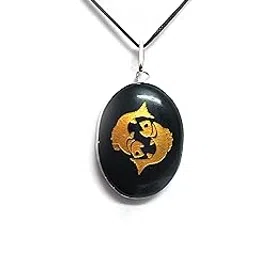 astroghar Black Tourmaline pisces Zodiac Meen Rashi Auspicious Symbol Engraved Lucky Charm pendant For Men And Women-picture-35