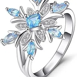 ruvee Crystal American Diamond Crystalline Blue Snowflake Platinum Plated Alloy Ring for Women & Girls-picture-55