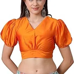 fr frolic rolic Frolic Rolic Women's Girls Silk Puff Sleeve Solid V-Neck Crop Top Blouse for Party Wedding Festive-picture-10
