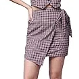 Casual Checks Print Sleeveless Vest Crop Top and Wrap Skirt Set for Women | Cute Vest Top and Short Wrap Skirt Set for Women | Western 2 Piece Set for Women-image-11