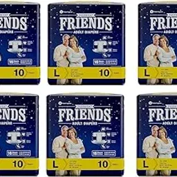 Friends Overnight Adult Diapers Tape Style - 10 Count/Pack (Large) with odour lock and Anti-Bacterial Absorbent Core- Waist Size 38-60 inches ; 96.52-152.40 cm -(Pack 6, 60 Count)-picture-10