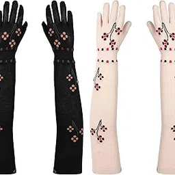 Footmate Printed Driving Gloves For Womens (Free Size) - Cotton Summer Sun Protection Hand Gloves | Sun Burn/Heat/Pollution Protection Full Hand Gloves For Women | Long Arm Winter Gloves-picture-39