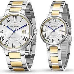 Paris Sorbonne Collection Pair Watch with Roman Indices and Stainless Steel Strap,Water Resistant & Quartz Movement-DHP-1001-image-26