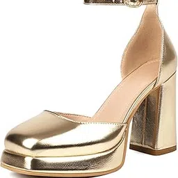xieda Women's Closed Toe Platform Chunky High Block Satin Heels 4 Inch Ankle Strap Party Prom Dress Pumps-picture-26