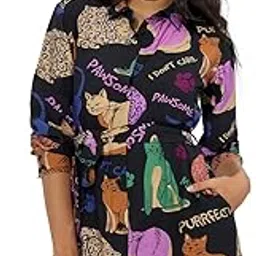 the souled store Bad Kitty Women and Girls Long Sleeves Collared Neck Button Front Viscose Blend All Over Printed Shirt Dresses-picture-45