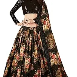 Women's Organza Semi stitched Lehenga Choli (7609-Floral-Black-Wedding-Lehenga_Black_Free Size)-image-36