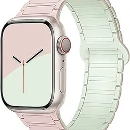 GUOi® Magnetic Silicone Watchband Compatible with Apple Watch Ultra 2＆Ultra 49mm 45mm 44mm 42mm 46mm-Men&Women Strap for iWatch Se10/9/8/7/6/5/4/3/2/1 SE 46/44/45/49/42mm(Series 3/2/1)-Pink+Softmint-picture-35