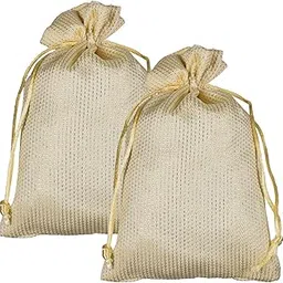 Kuber Industries Potli | Jari Silk Wedding Potli | Drawstring Closure Potli | Wallet Potli | Christmas Gift Potli | Baby Shower Potli | Traditional Shagun Potli | 9x12 Inch | Large | Pack of 2 | Cream-picture-17