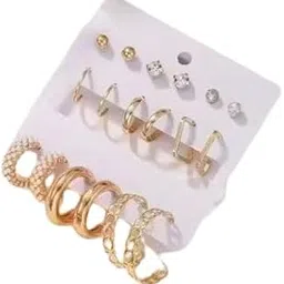 rare 1 studio Fashion 9 Pairs Combo Set Latest Stylish Stud Circle Hoop Earrings for Women and Girls-picture-40