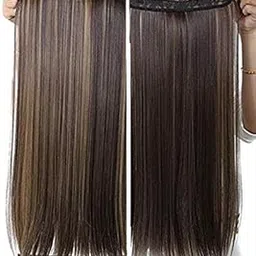 TJOM Clip in Hair Extensions Golden Brown To Light Blonde Highlight Hair Pieces Clip in Straight Wavy Synthetic Hair Extension for Women - Straight Black Golden Highlight-picture-39