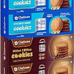 Chefouse Cookies Combo Pack 2 Cashew & 2 Coffee Flavors, Jaggery Sweetened, No Maida, No Refined Sugar, Crunchy Healthy Snacking Biscuits Pack of 4-picture-22
