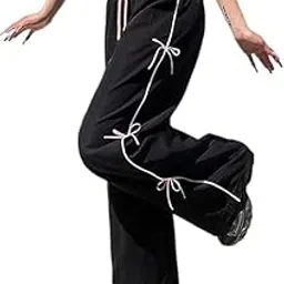 Women's Wide Leg Sweatpants with Bow Details | Drawstring Waist | Athletic Casual Wear | Standard Length | Stylish and Travel Comfy Trouser Pants-picture-53