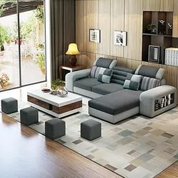 Caradel Travis Modern 8 Seater L Shape Sofa Set for Living Room Dark Grey & Light Grey RHS | 4 Ottoman with L Shape Sofa | Fabric Sofa 8 Seater for Office Festival Gifts-image-29