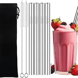 JSRM 4PCS 12mm Extra Wide Stainless Steel Straws for Boba Tea, Smoothies, Juices & Milkshakes | Reusable Metal Drinking Straws with 2 Cleaning Brushes | Eco-Friendly, Food Grade & Durable Steel-image-18