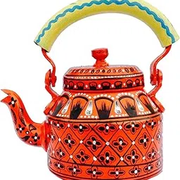 iHandikart Hand Painted Designer Aluminium Kettle for Tea/Coffee, Home Décor& Gift Purpose. Capacity 1 L, Size 8.5"x5.5"x8.5"(IHK5039)-image-50