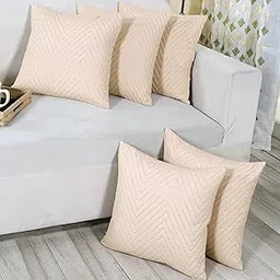 RD TREND UltraSonic Microfiber Cushion Covers, 40 x 40 cm/16 x 16 inches, Set of 5, 250 TC, Back Zipper (Beige)-picture-29