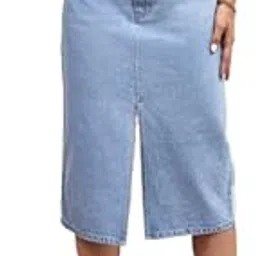 dolsia trends Women’s High Waist Denim Midi Skirt with Front Slit – Casual Blue Jeans Skirt for Everyday Wear-picture-25