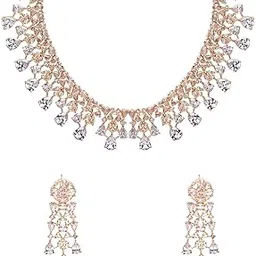 American Diamond Necklace Set For Women | White Stone Rose Gold Jewellery Set For Women | Diamond Necklace Set | Birthday Gift for Girls Anniversary Gift for Wife-image-85