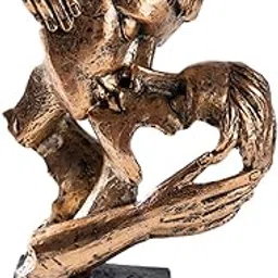 CALANDIS Abstract Face Sculpture Kissing Statue Love Figurine for TV Cabinet Festival Brass Colored | Figurines-picture-15