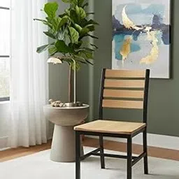 JP IRONS Industrial Metal Chair, Walnut Wood Back and Seat, Black Metal Frame, Restaurant-Style-image-2