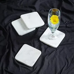 White Marble Tea/Coffee/Cocktail Coaster Set of 4 pcs for Drinks Hot & Cold, Table Decorative Cocktail Coaster (Square)-picture-12