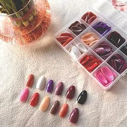 Chic& Grace 12 Colors Press ons Nail Sets,Medium Almond Press ons Nailss, Acrylic Fake Nail,Artificial Nail Extensions Combo [288 Pcs.] (12 multi-colored, Almond Medium+ 1 Brush on Nail Glue image 1
