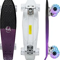 Jaspo Candy Kids Skateboard, LED Wheels 58 mm, Aluminium Trucks, Fibre Deck,Knurl Design, Age Group Above 5 Years, Lightweight, Dual Colour (Black & Purple, LED Wheels (22x6 inches))-picture-48