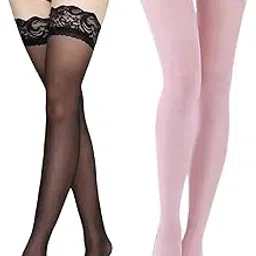 neska moda Women & Girls 2 Pair Nylon Sheer Thigh High Stocking - One size fits all -26"-36" Waist-STK81-2Set-picture-56