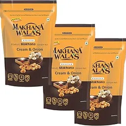 Makhanawala's Roasted & Flavoured Makhana (Foxnuts)/ Gorgon nut/ Water Lily pops, Cream Onion, Pack of 3, 70 g Each.-image-65