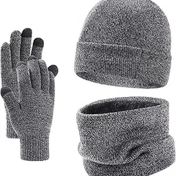 yimutian Womens Mens Winter Beanie Hat Scarf and Touch Screen Gloves Set Hat Knit Gloves and Neck Warmer with Fleece Lining-picture-33