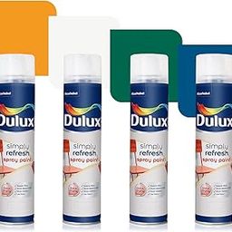 Dulux Simply Refresh Spray Paint Tri Colour Special Combo Pack for Home, Wall, Cars, Bikes, Wood & Metal Surfaces (White, Golden Yellow, Bus Green, Phiroza, 4 x 400ml)-picture-0