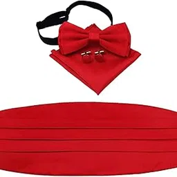 utf Men's Cummerbund Set - Bow Tie (Pretied), Pocket Square & Cufflinks | Formal Wear for Wedding, Party & Business-picture-10