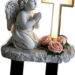 Decorative Cross Garden Stake 2D Yard Sign Artwork Plaque for Potted Outside Angel and Cross-image-1