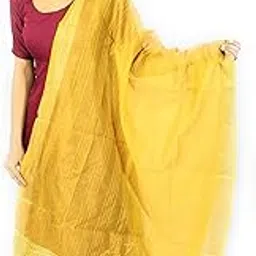 fola MOOLYAVAAN PRODUCTS (Mustard yellow) Women's Chanderi Plain Silk Dupatta with Golden Border & Tassels-picture-50