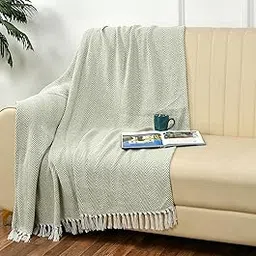 SASHAA WORLD Cotton Spring-Hued Chevron Throw Blanket | 130x180 cm Soft Lightweight Green Blanket for Sofa, Bed, or Chair | Elegant Chevron Pattern for Cozy Year-Round Home Décor-picture-10