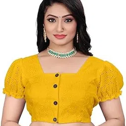 Women's Pure Cotton Blouse with Sweetheart Neck & Puff Sleeve, Readymade Saree Blouse for Girls & Women, Solid Stretchable Comfy Stylish Hakoba Design Choli(Size-32 to 42)-picture-28