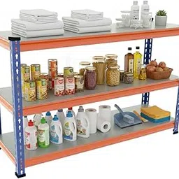 FIT-RIGHT BOLTLESS Racks 750MM (30") HT X 600MM (24") Wide X 300MM (12") DEEP 3 Levels Load Capacity of 100 KGS PER Level, Powder Coated Full Metal Body, Blue/Orange/Grey-picture-12