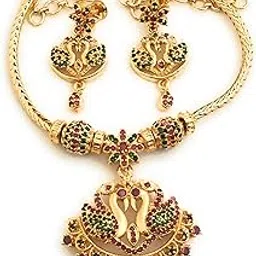 sasitrends One Gram Gold Plated Traditional Peacock Designer Short Jewellery Set with Earrings for Women and Girls-picture-30