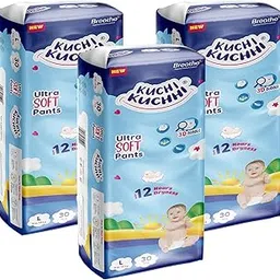 KUCHI KUCHHI Premium super soft baby diaper with a 3D bubble top and super absorbent core | Added active leak barriers and wetness indicators - L Size, 90 Count-picture-25
