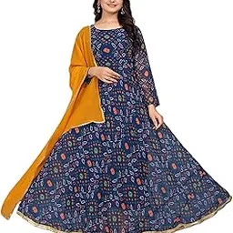 Women Georgette Woven Bandhni Print Anarkali Kurta with Dupatta | Designer Gown Set-picture-48