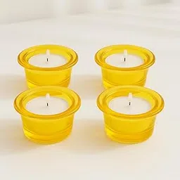 Set of 4 Glass Votive Tealight Candle Holders, Ideal for Diwali Decorations, Christmas Tealights, Dining Table, Festival & Home Decor, Perfect for Gifting, Enhances Home Ambiance (Yellow)-image-90