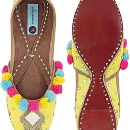 pehnawacraft Vibgyor Lemon Yellow Punjabi Jutti for Women | Mojari for Ladies | Bridal Juti-picture-20