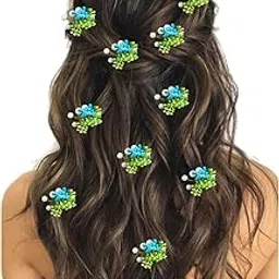 ansh Artificial Plastic Flower with Mogra & Leaf Design Hairpin/ Hair Clip/ Judabun | Bridal Hair Accessories, Wedding, Festival Wear for Women & Girls - 2230, Combo of 10-picture-52