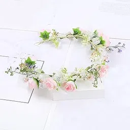 syosi Boho Floral Headband Hair Wreath with Ribbon - Flower Crown Halo for Weddings, Festivals, and Parties-picture-38